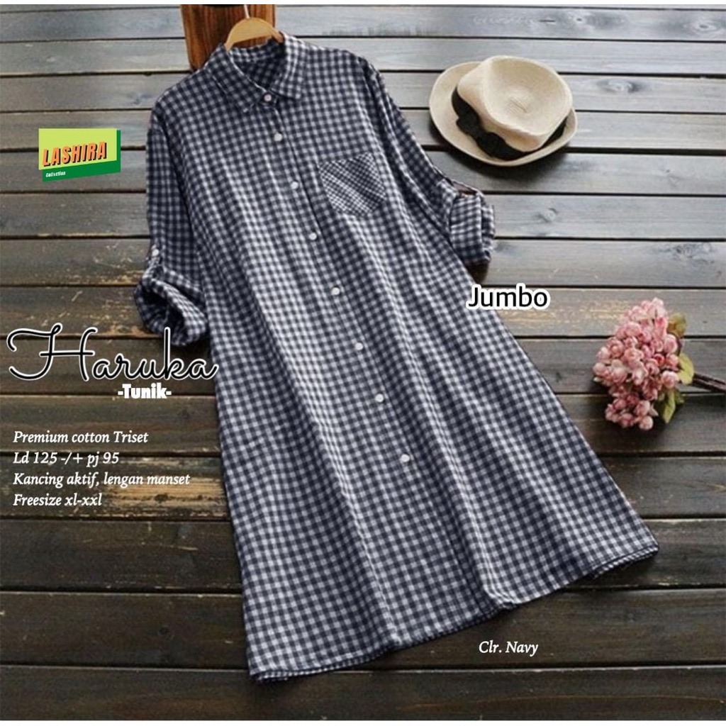 Tunik Kotak Wanita dengan Bahan Katun Triset Premium Adem dan Nyaman