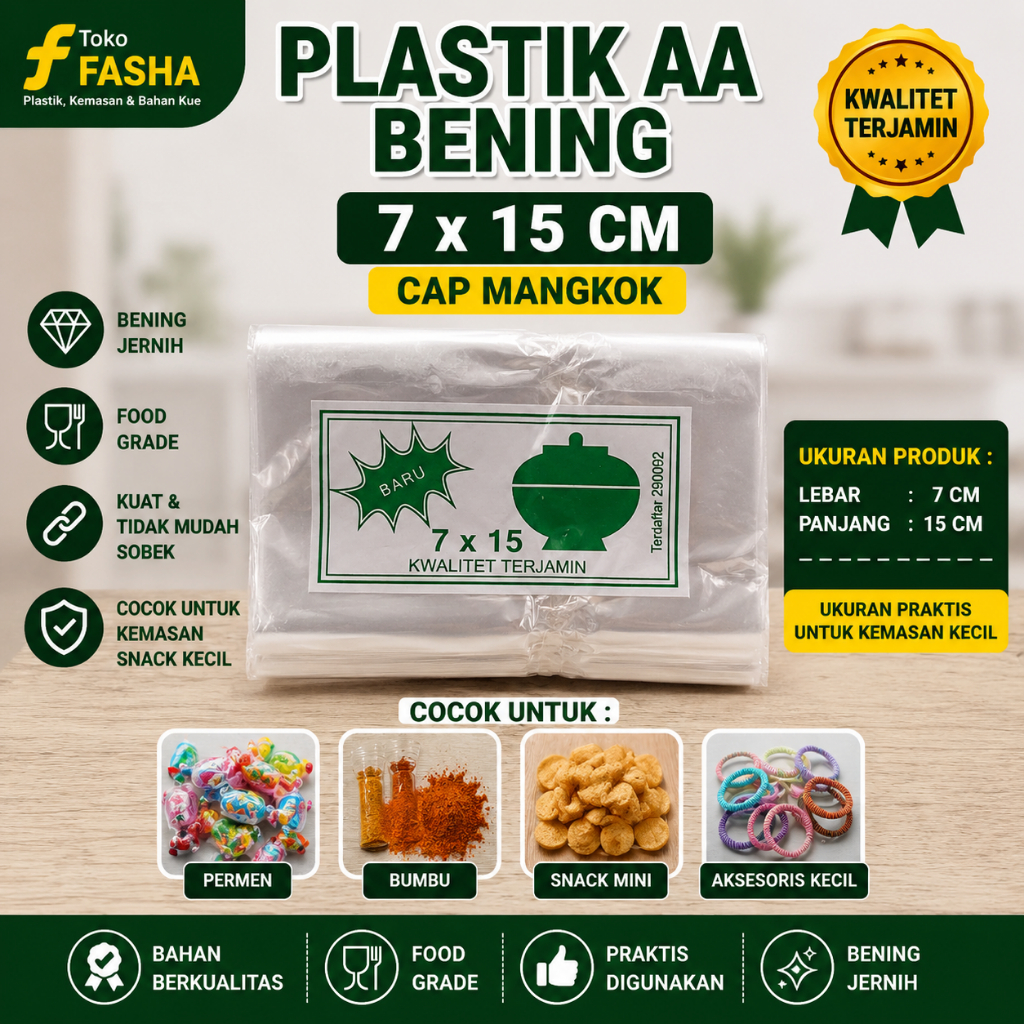 Plastik AA Bening 7x15 Cap Mangkok | Plastik Kemasan Snack Permen Aksesoris Food Grade