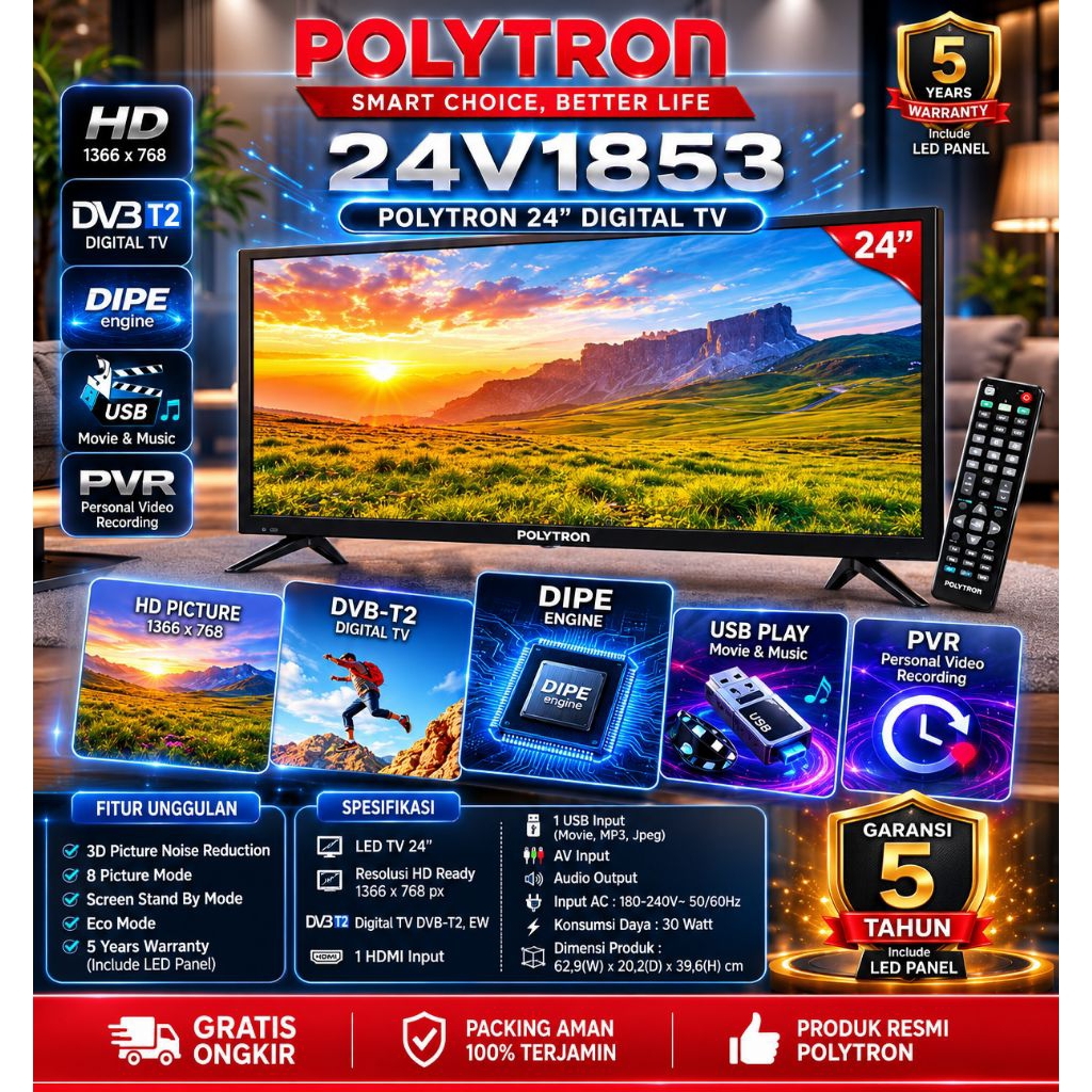 televisi Polytron 24V1853 Digital PVR