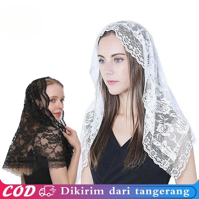 Kerudung Doa Katolik Mantilla Mantila Pasmina Lace Hijab Warna Hitam Putih Katholik Premium Berbahan