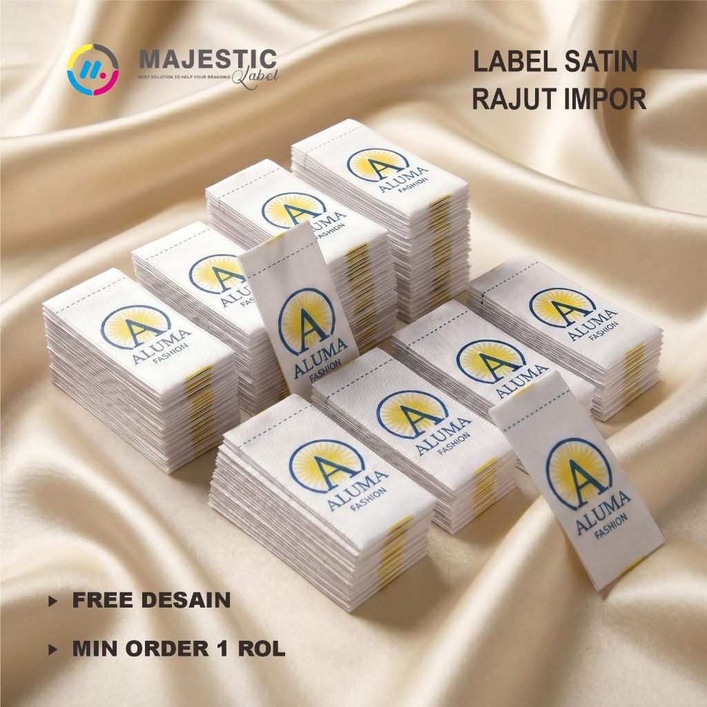 Printing 2 warna 160 meter label satin import + label baju gamis/ hijab +custom label satin