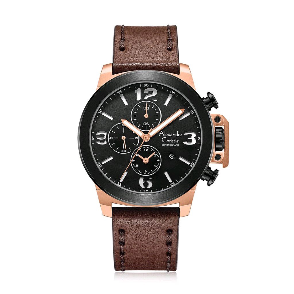 Jam Tangan Pria Alexander Christie AC 6280 Cronograph Leather Strap Original Garansi 1 Tahun