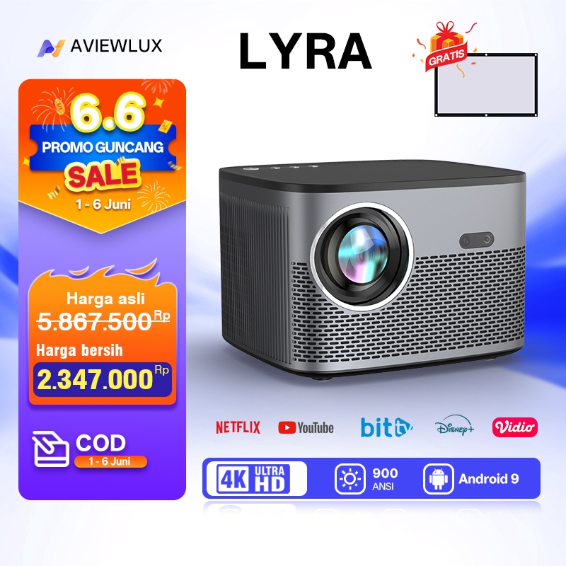 AVIEWLUX LYRA Smart Proyektor LCD - Android 9 - 900 ANSI  - 4K Decoding - WiFi 6 & Bluetooth 5.2 -Po