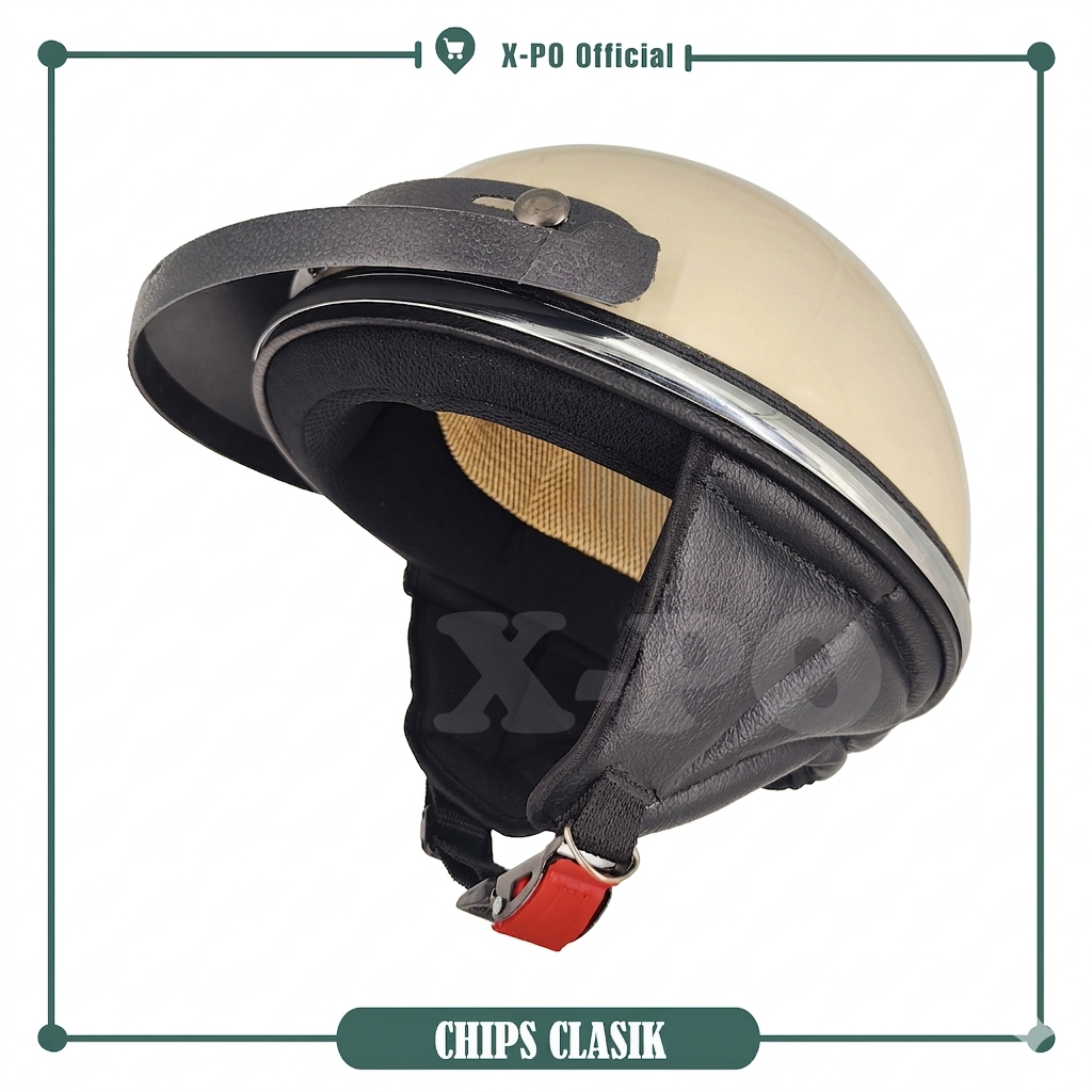 CH2 Helm Motor Klasik Vespa LIS KROM Busa Tebal Helem Cibuk Gag Boing Gading Utuh Tanpa Retak