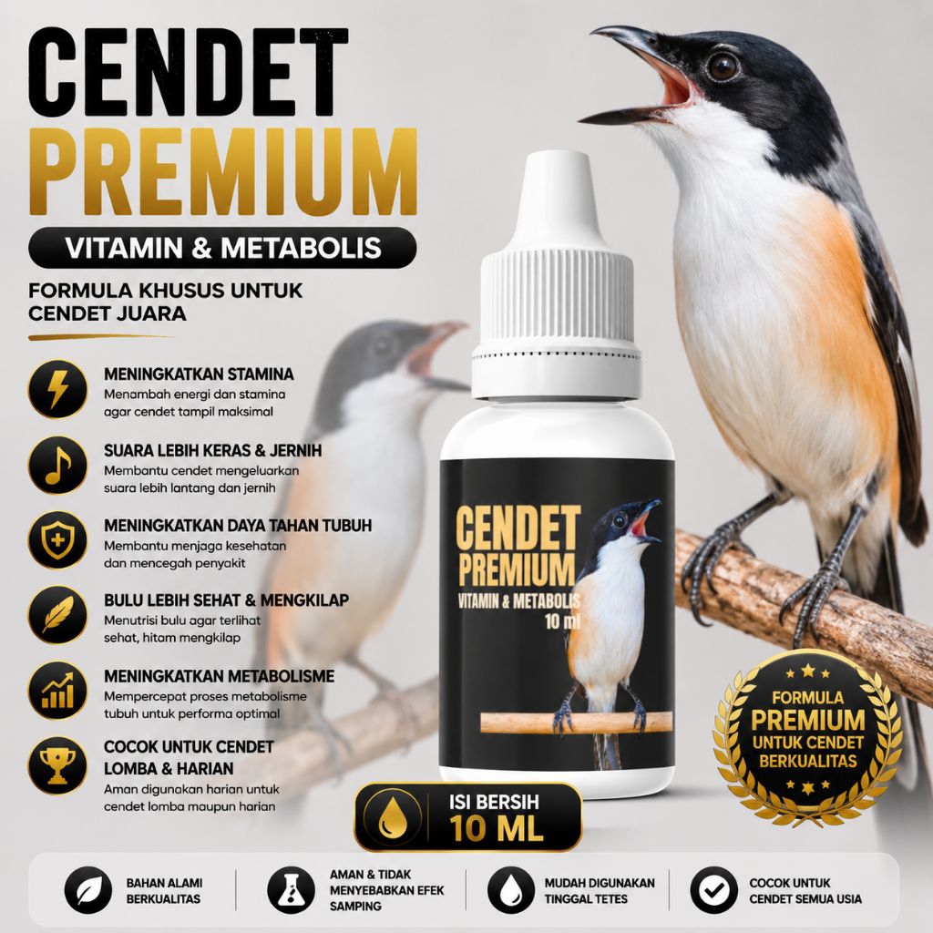 CENDET PREMIUM VITAMIN DAN METABOLISME BURUNG KICAU 10 ML - Vitamin burung premium gacor ngeroll mat