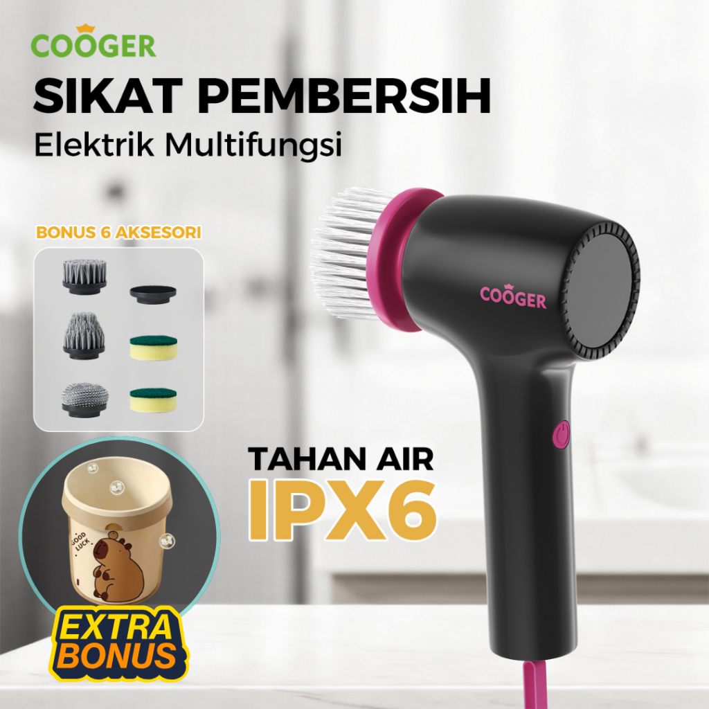 COOGER Sikat Pembersih Elektrik 6IN1Sikat Elektrik Mini Tahan Air Serbaguna Sikat Sepatu Wajan Garan