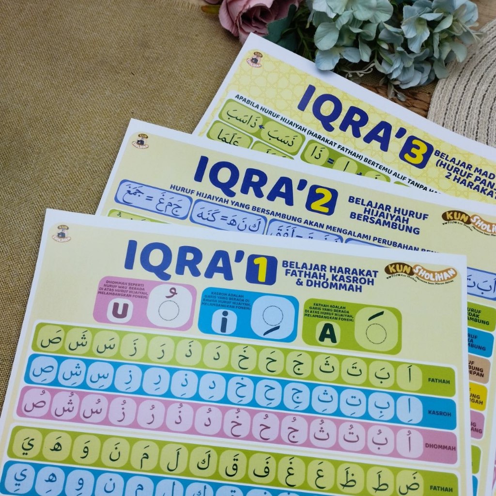 Poster Iqra Belajar Huruf Hijaiyah Harakat Tajwid 5 Lembar