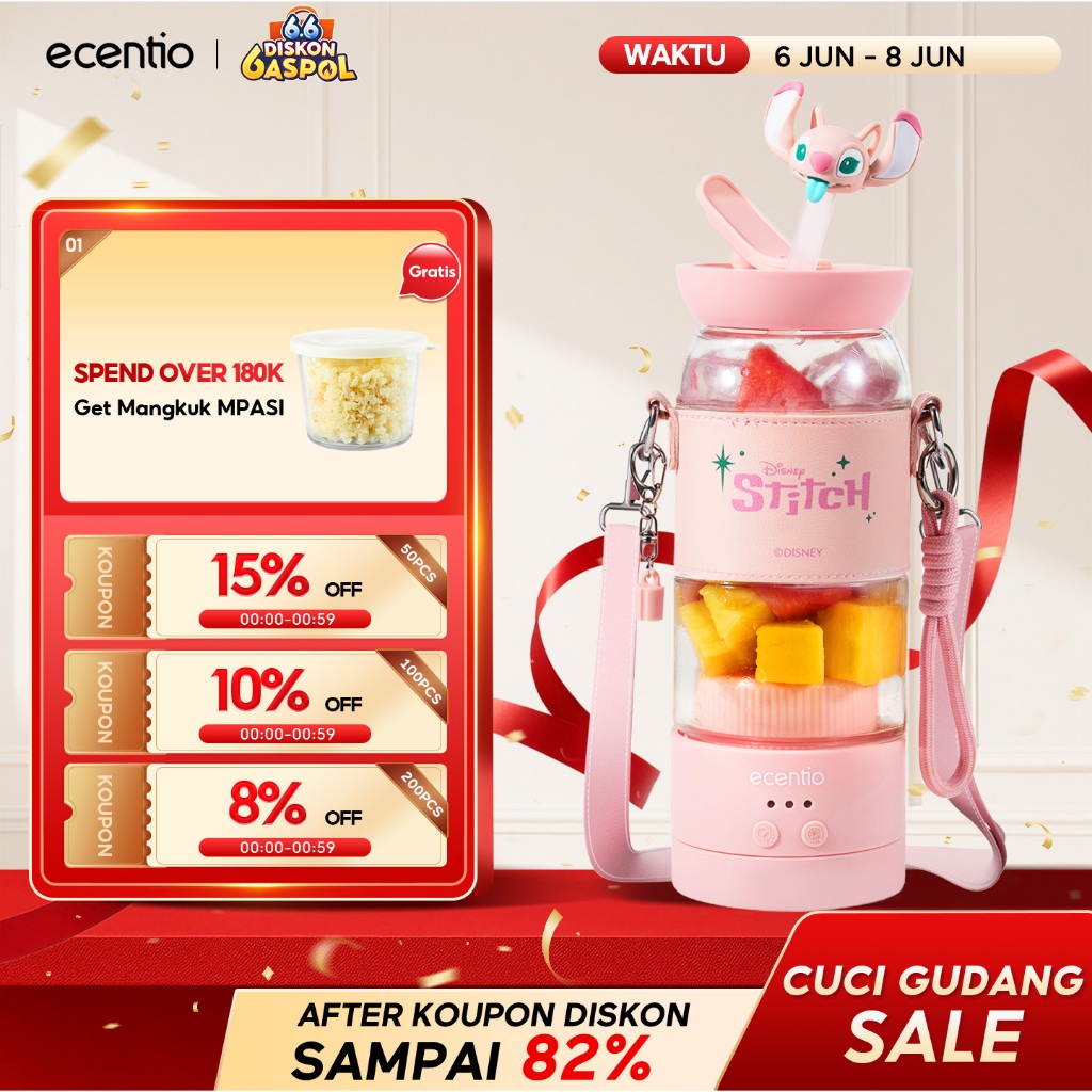 ecentio&Disney blender portable kapsul 500ml juicer buah tanpa ampas 18 Pisau blender Dengan Tali Ba
