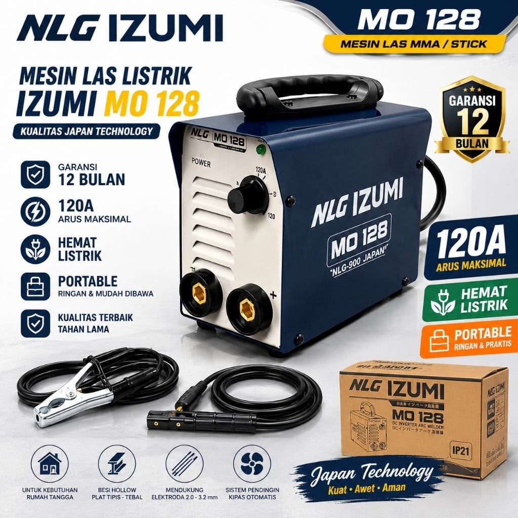 Mesin Las MMA Izumi MO 128 120A Trafo Las Mini Portable Hemat Listrik Garansi
