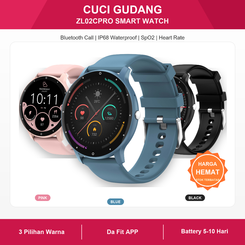 Smartwatch ZL02CPRO Jam Tangan Pintar Bluetooth Call IP68 SpO2 Heart Rate Da Fit 1.28 Inch