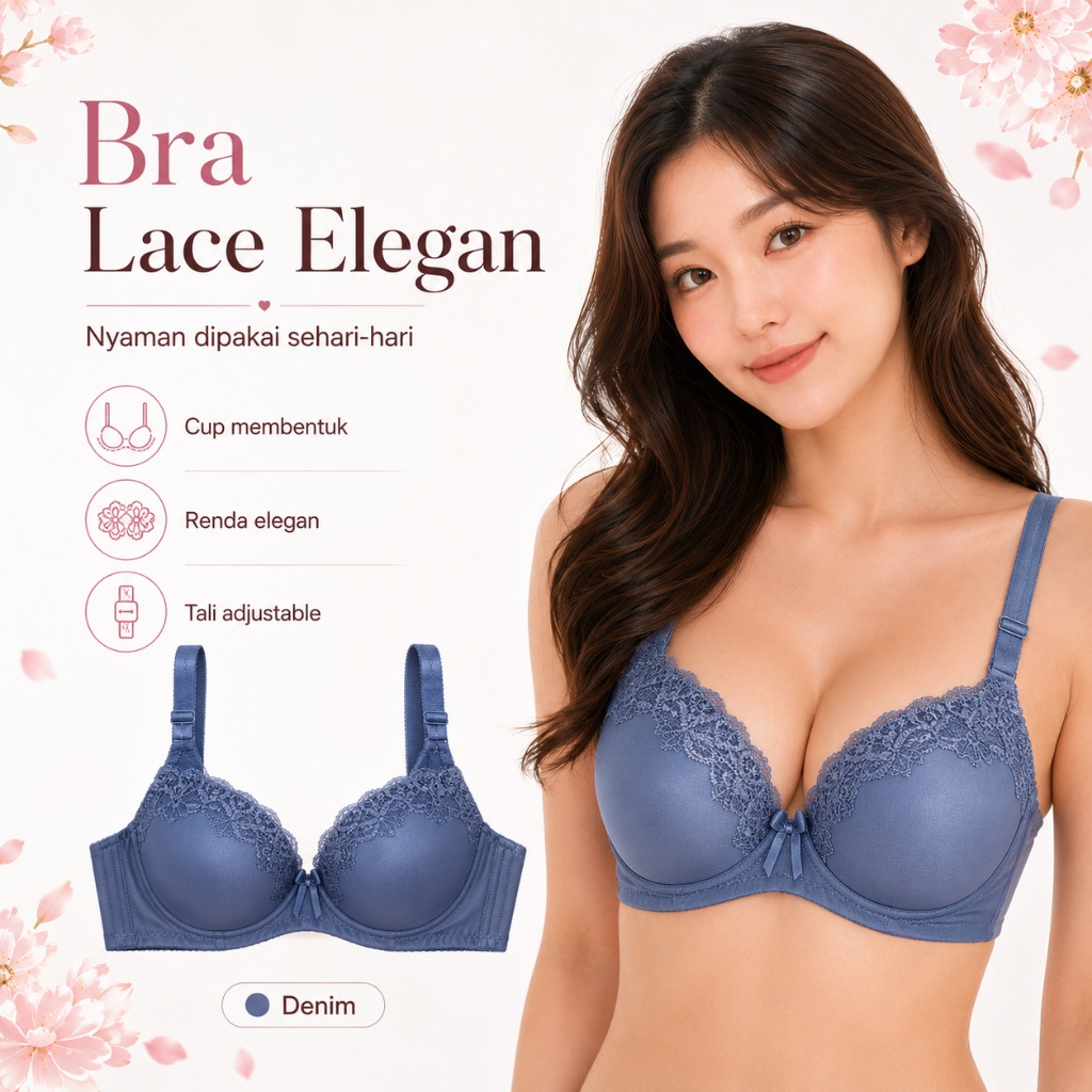 Bra Wanita Guini Renda Busa Tebal Berkawat Full Cup Bra Elegan