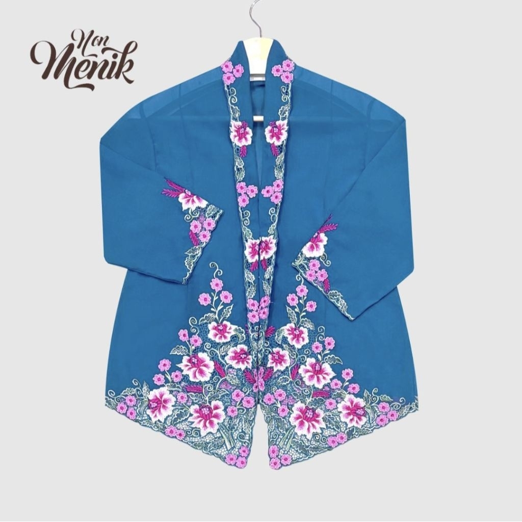 L KEBAYA NYONYA BUNGA2 TEAL BLUE