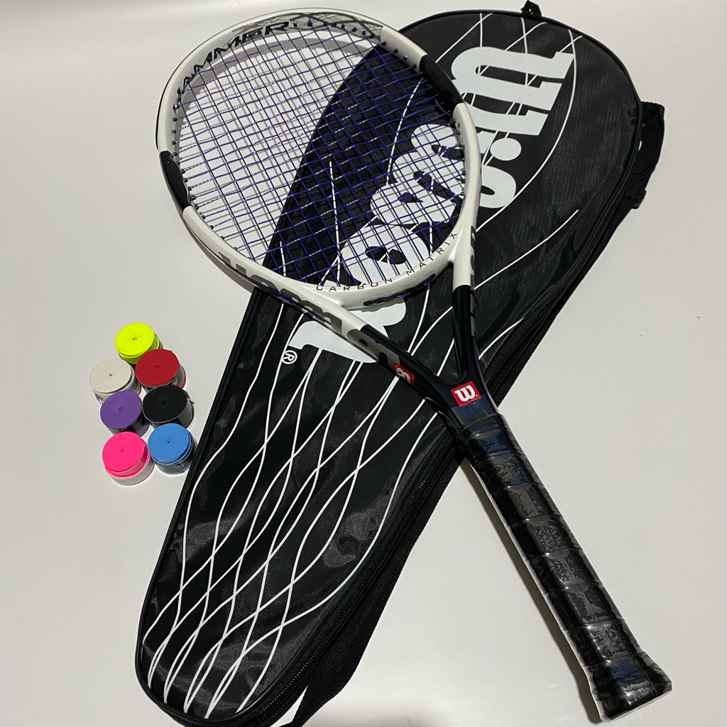 raket tenis new wilson hammer 6 carbon import siap smash free grip cadangan