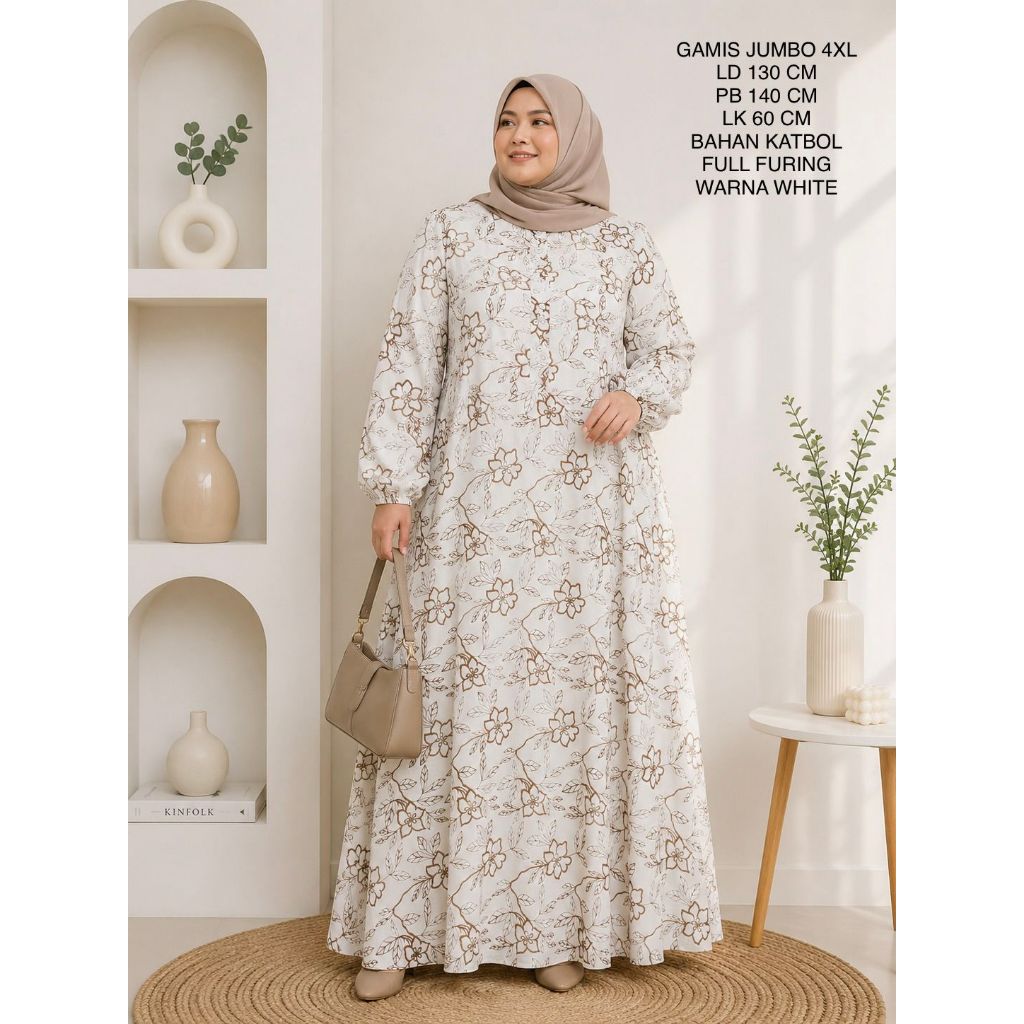 Gamis Jumbo Ld 130 Cm Model Katun Bolong Bordir - Najwa Dress