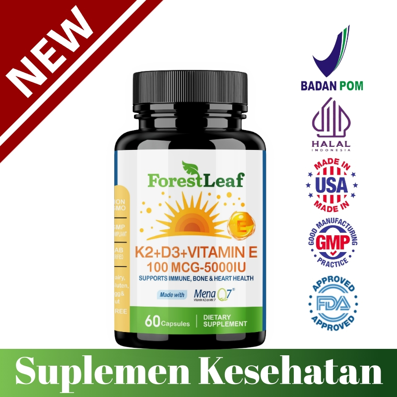 Forest Leaf  D3K2 5000IU + Vitamin E: Nutrisi Lengkap untuk Tulang Kuat & Kulit - 60 Kapsul