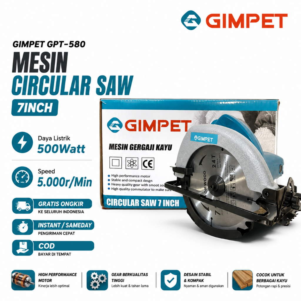 Mesin Circular Saw 7 Inch LOW WATT 500 Watt 4.000r/min | Mesin Cirsaw Potong Kayu 7inch