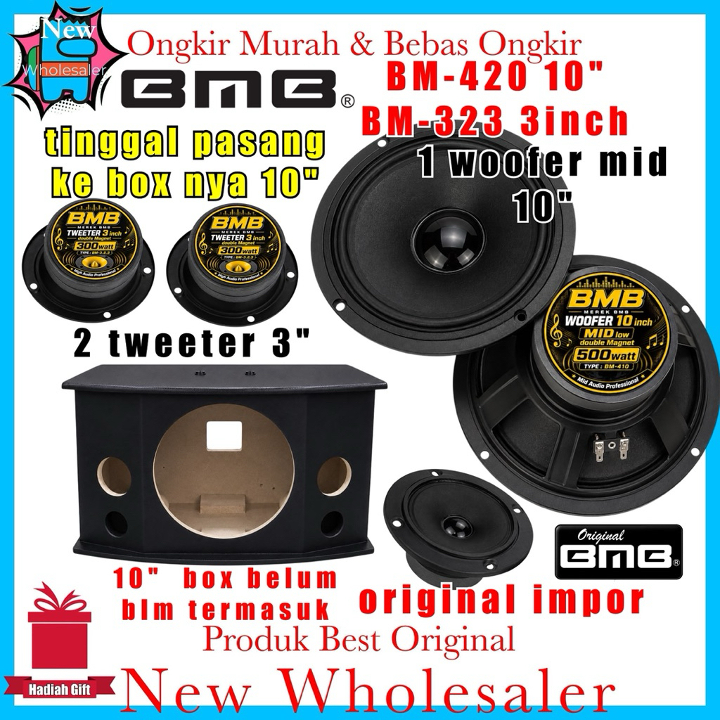 Paket set Tinggal rakit ke box nya 1 unit 10 inch woofer dan 2 tweeter BMB IMPOR ORIGINAL