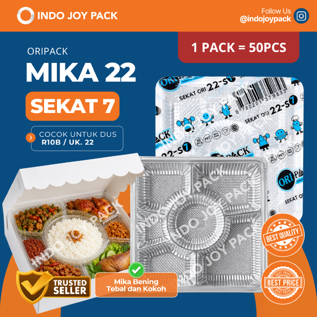 [50pcs] Mika 22 Sekat 7 Oripack Ukuran 22 / Mika Sekat 7 Nasi Catering / Food Grade Tray / Sekat Lau