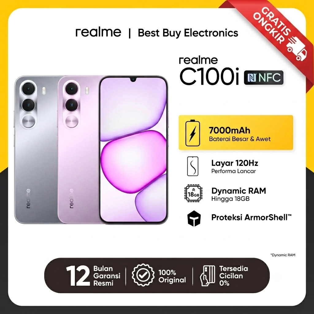 realme C100i | HP Android Garansi Resmi realme Indonesia Batterai 7000mAh Layar 120Hz 6.8 Inch RAM 4