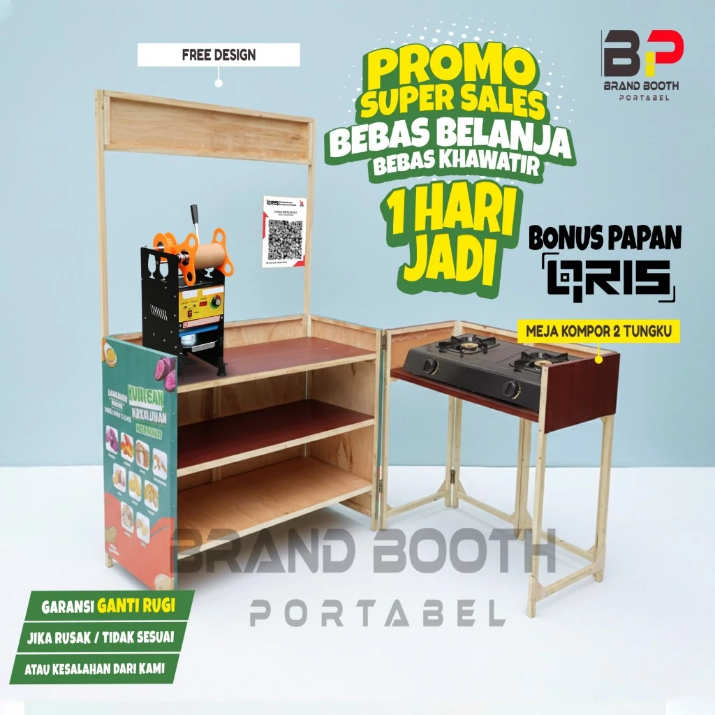 Booth Portable Kayu Minimalis Premium | Stand Display lipat, Gerobak Jualan & Booth Bazaar Lipat