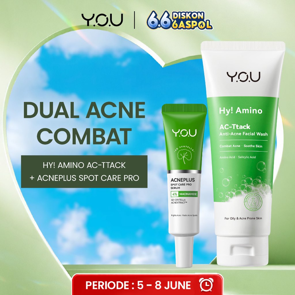 YOU Facial Wash Paket 2in1 Skincare Sabun Muka Hy Amino AC-Ttack Anti-Acne Facial Wash Spotcare Pro 