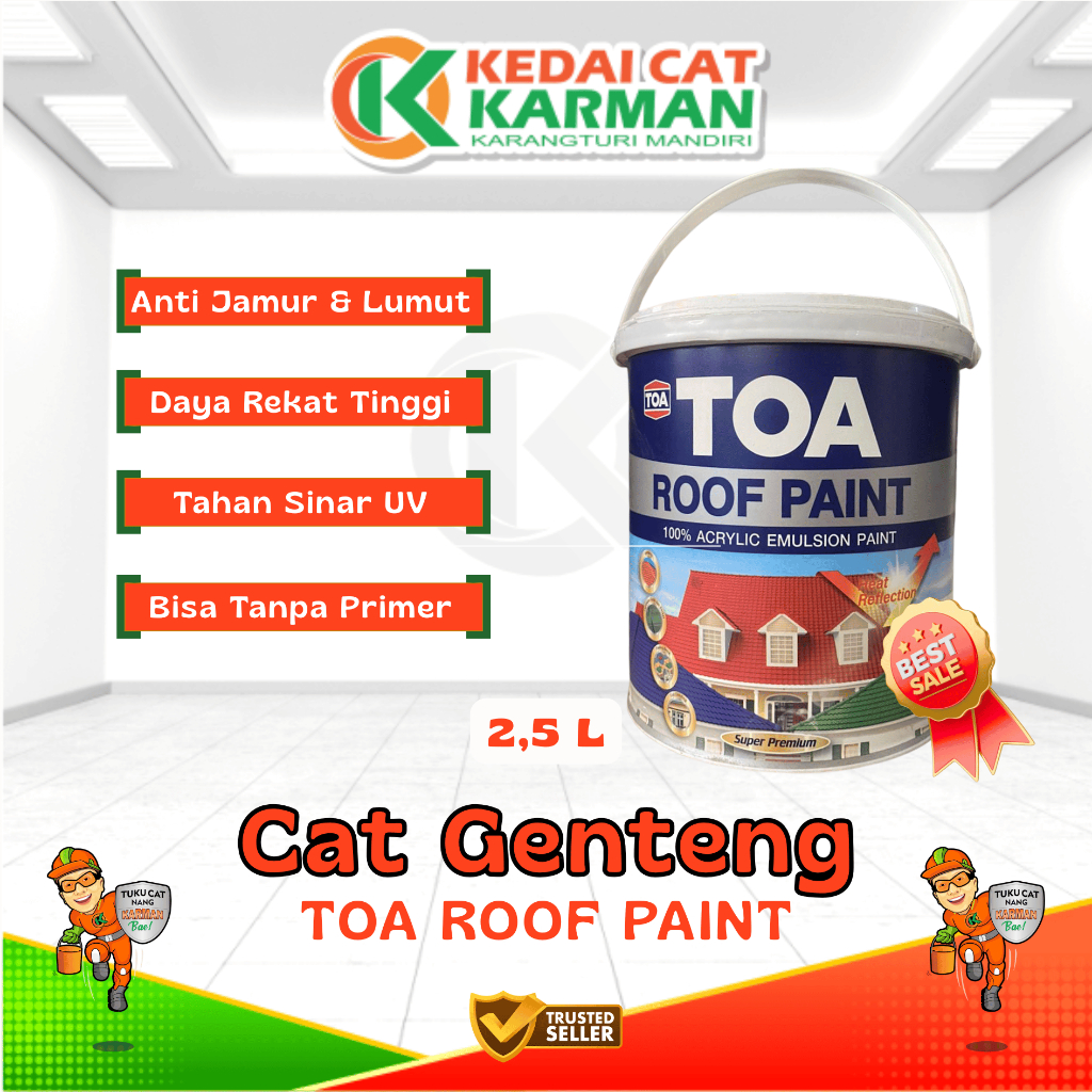Cat Genteng TOA Roof Paint Premium Kilap Lapisan Anti Bocor Panas Cat Seng Asbes Beton Genteng Rumah
