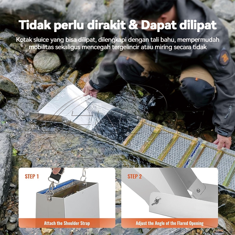 Alat Penambangan Emas Sluice Box 127Cm Penyaring Dulang Gold Pan Mining Panning Mini & Prospecting
