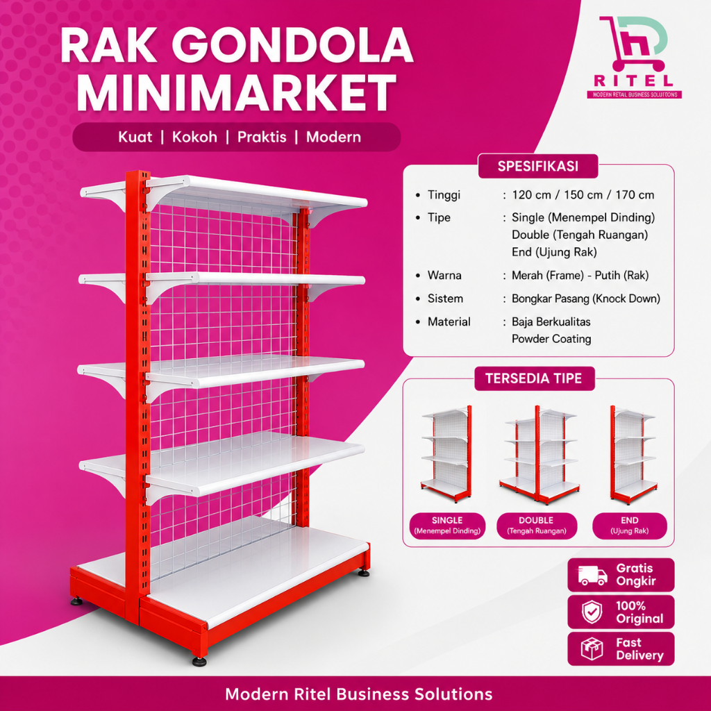 Rak Snack Susun Besi Gondola Minimarket Supermarket Tempat Penyimpanan Makanan Premium Leg 33 Atas 2