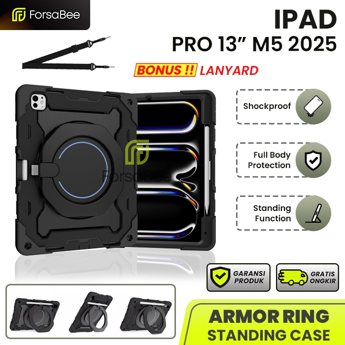 FORSABEE - Ring Armor Case untuk iPad Pro 13 M5 Chip 2025 Hard Soft Casing Cover Sarung Kesing Hardc