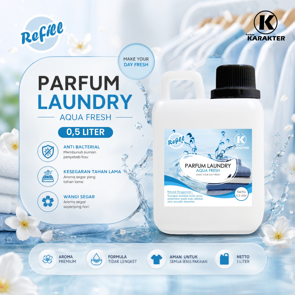 Parfum Laundry Aroma Aqua Fresh Bibit Parfum Import Wangi & Tahan Lama Kemasan 500 ml