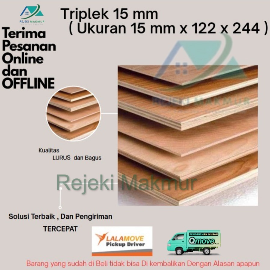 Triplek 15  mm ( Ukuran 15 mmx122cmx244cm )