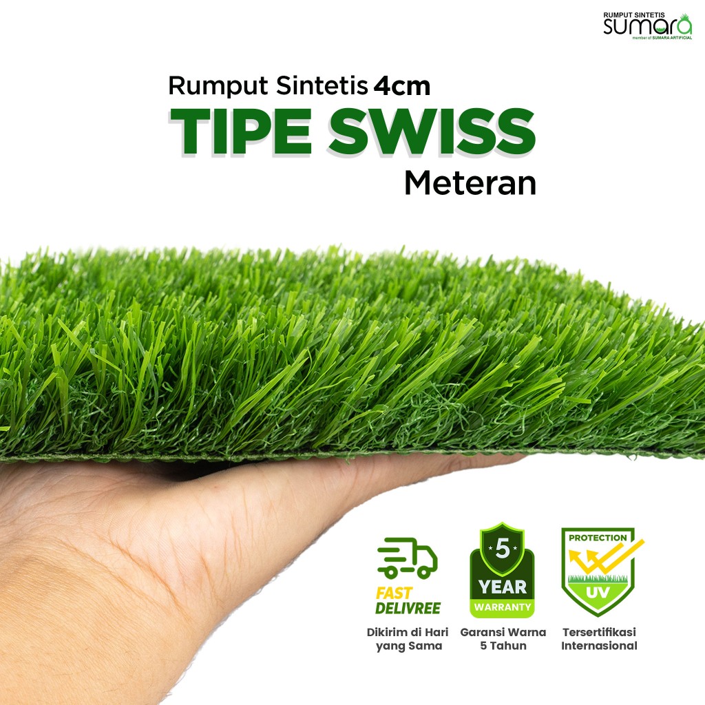 Rumput Sintetis Swiss 4cm Full Green | Rumput Palsu Dekorasi Taman outdoor &  indoor Meteran