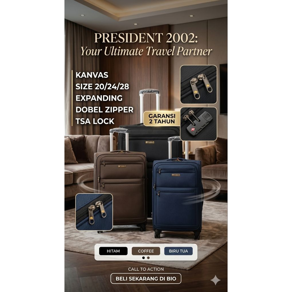 koper kanvas merek  president  28 inch original