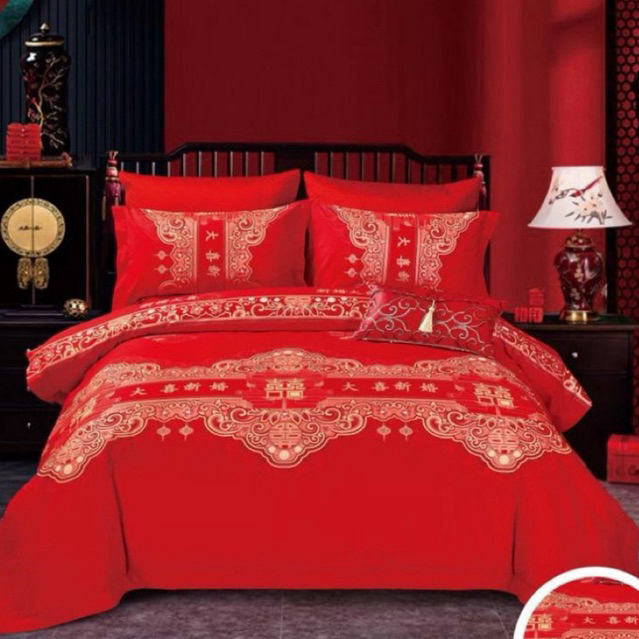 BIOSIBEDDING SPREI BEDCOVER KATUN JEPANG MOTIF SUANGSI CHINESE WEDDING SHUANGXI - SPREI QUILT COVER 