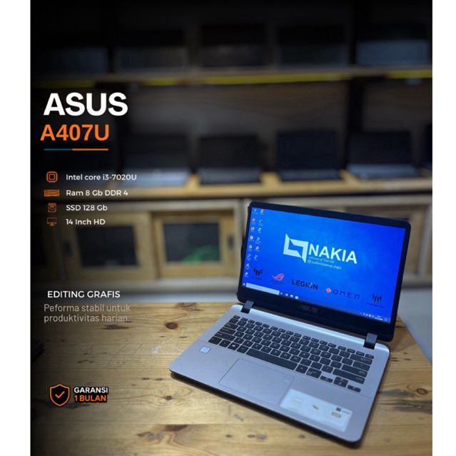 ASUS A407U Intel core i3-7020U Ram 8 Gb SSD 128 Gb Keyboard empuk