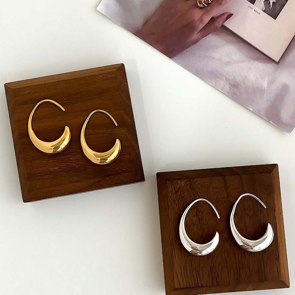FF412|FF417[COD]Anting Hoop Bentuk Bulan Sabit Aesthetic Minimalist untuk OOTD Harian
