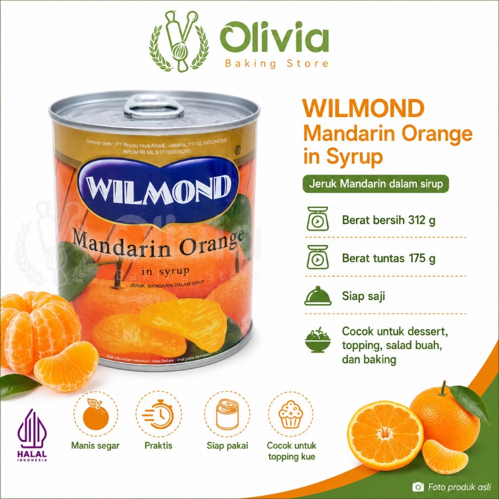 Wilmond Mandarin Orange in Syrup 312g HALAL - Jeruk Mandarin Kaleng dalam Sirup Siap Saji | Topping 
