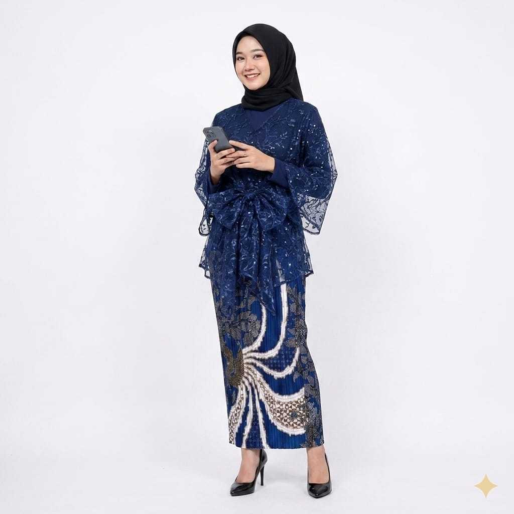 Set Kondangan Wanita Rok Plisket Batik + Outer Pita Brokat + Manset Jumbo Premium