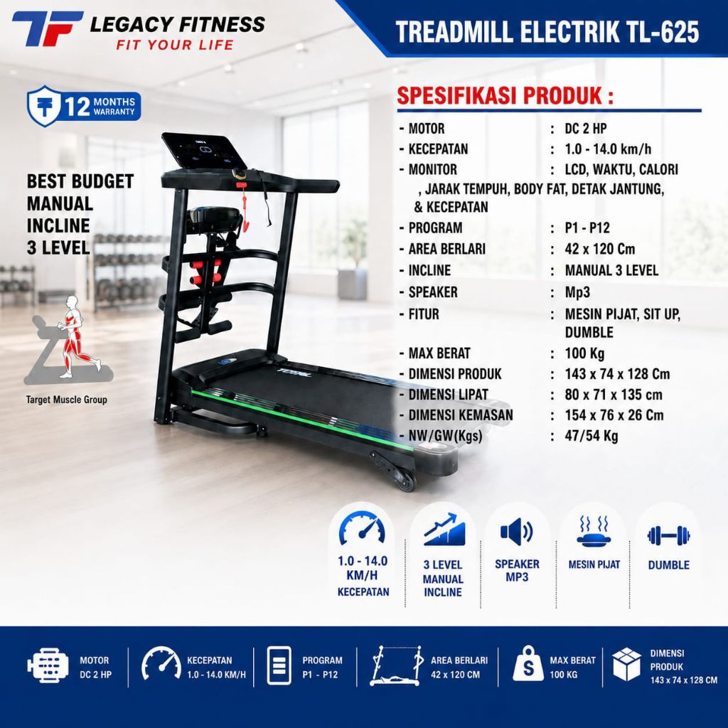 Treadmill Elektrik TL 625 Total Fitnes