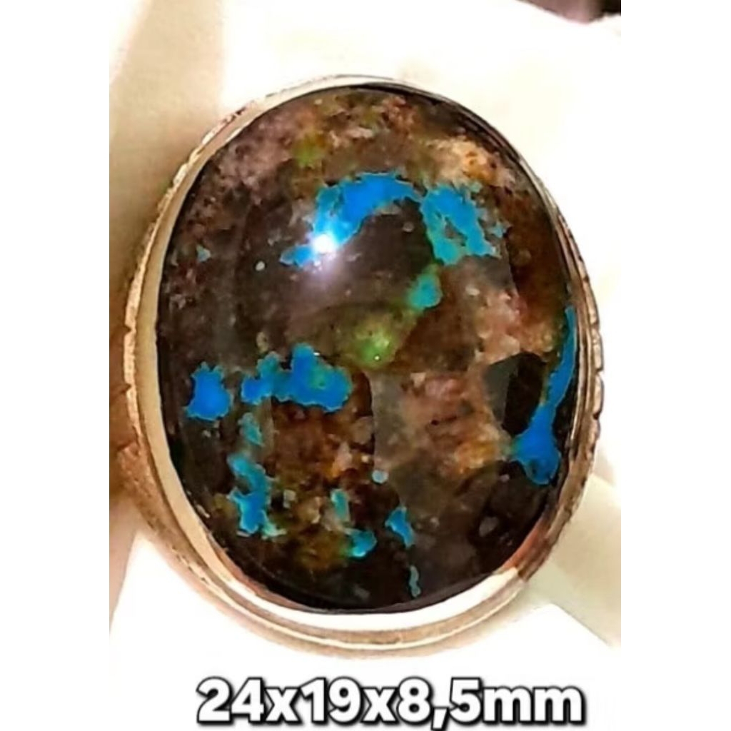 Pirus Persia Hitam gradasi urat royal blue size jumbo ring perak kode pirus hitam