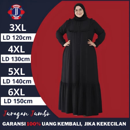 Baju Gamis Dress Lebaran Wanita Jumbo LD 120 130 140 150 Abaya Hitam Mewah Terbaru
