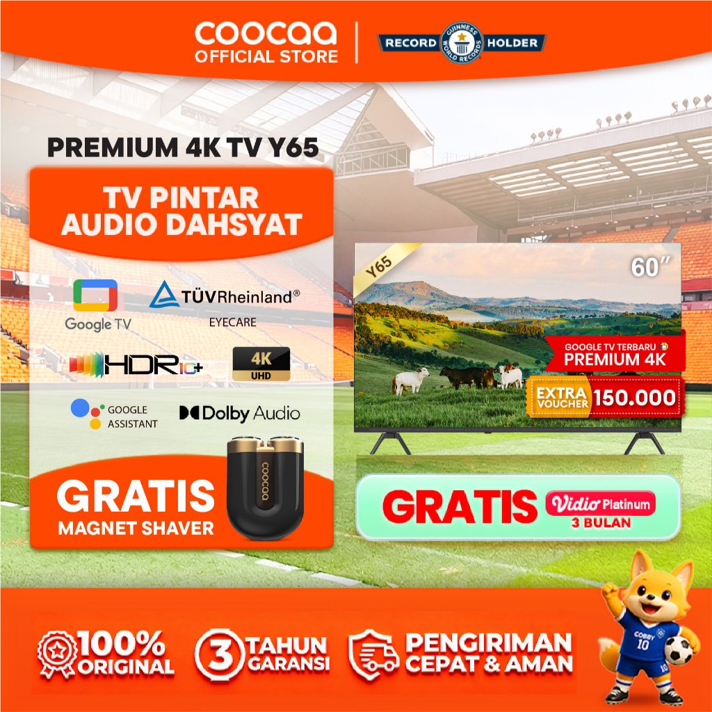 NEW COOCAA TV 60 inch Y65 - 4K GOOGLE TV  - Dolby Audio - Eye Care - HDR10 - Find Remote - (COOCAA 6