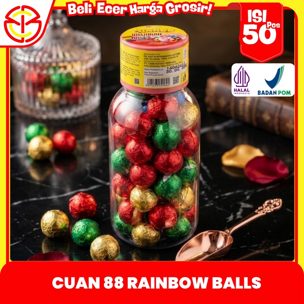 CUAN 88 Rainbow Balls Snack Bola Isi Banyak Cemilan Anak Murah Toples Coklat Manis Laris Jajan  Hits