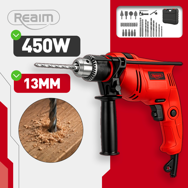 Reaim Bor Listrik 13mm Mesin Bor Bor Impact Bolak Balik Bor Listrik Impact Impact Drill Listrik Elec