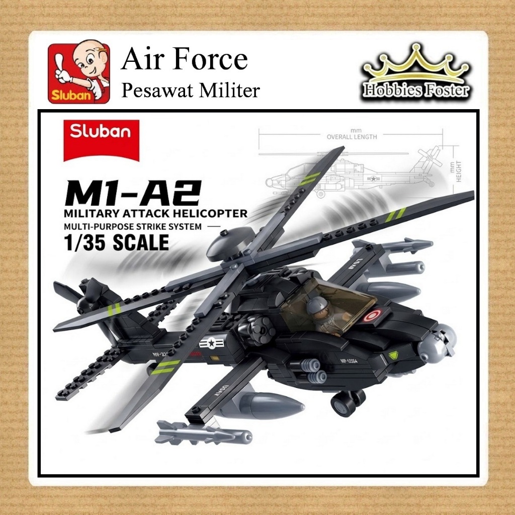 BRF Sluban B0511 - Air Force Military Helicopter Apache Black - Mainan Pesawat MOC DIY