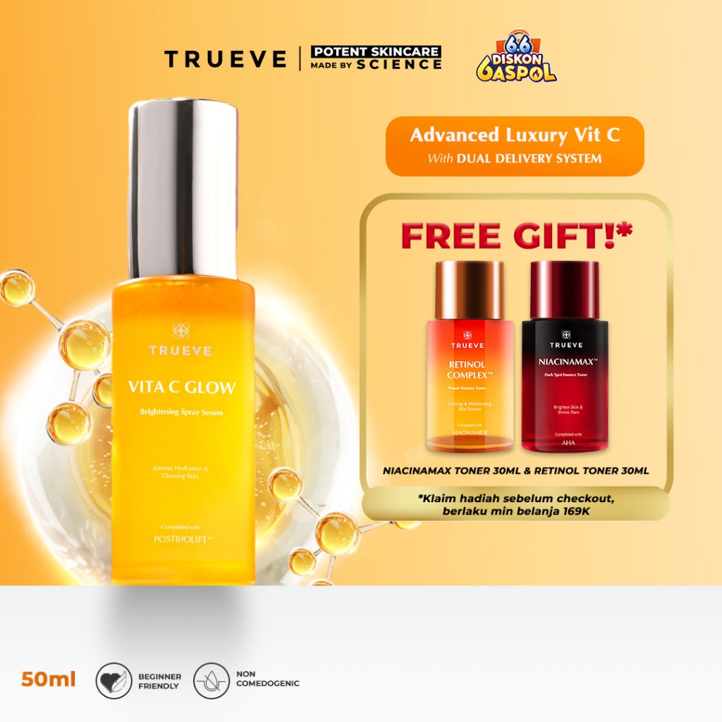 Trueve Vita C Glow Brightening Spray Serum 50ml – Serum Spray Dual Layer Vitamin C, Instant Healthy 