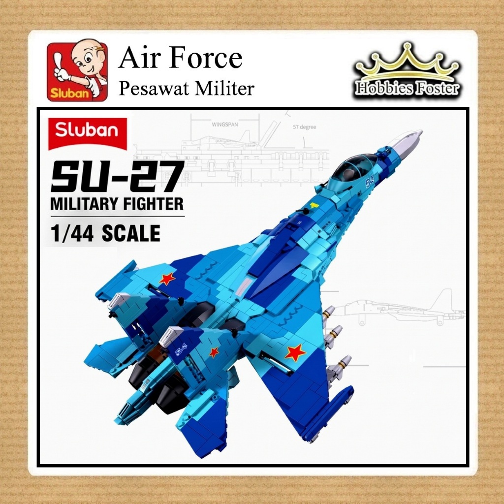 BRF Sluban B0985 - Air Force Military Jet Fighter SU27 Mainan DIY Pesawat MOC