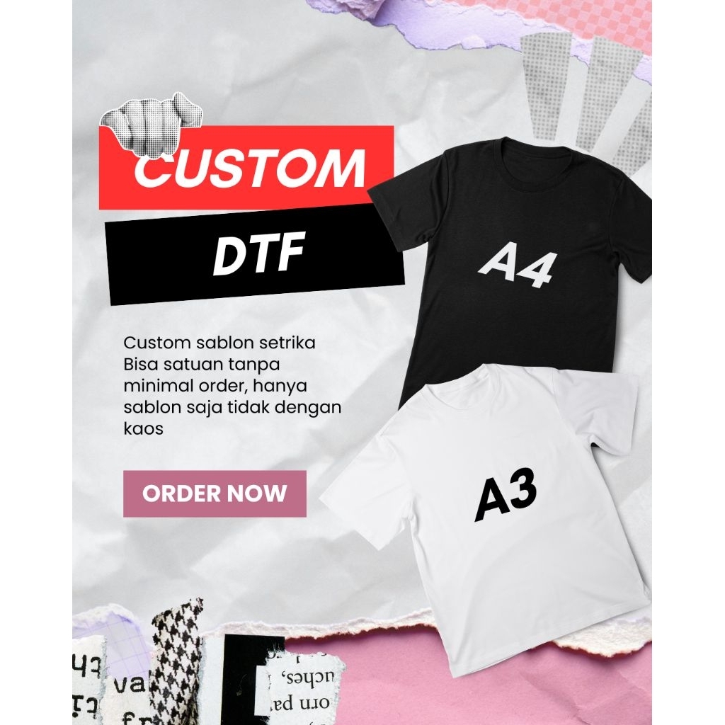 Cetak sablon setrika custom Dtf A3 tanpa minimal order