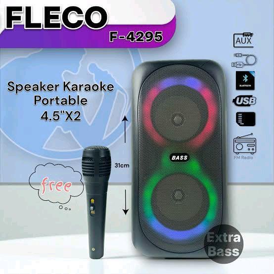 Speaker Bluetooth Karaoke Portable Free Mic KABEL RGB LED FLECO F-4295 l F-4296