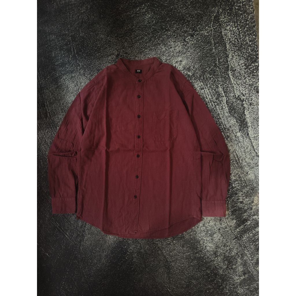 [BACA DESKRIPSI] Kemeja Uniqlo Sanghai Uniqlo Stand Collar Long Sleeve Shirt Kemeja sanghai uniqlo l